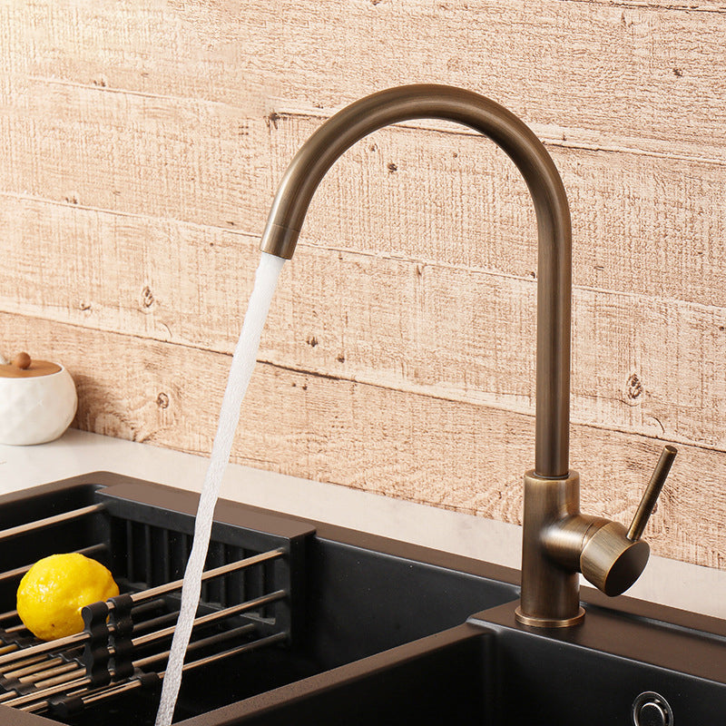 Antique bronze kitchen faucet with single-handle operation