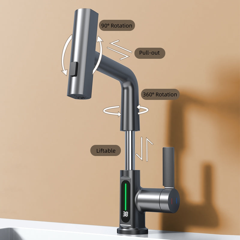 Brass kitchen faucet - digital temperature display
