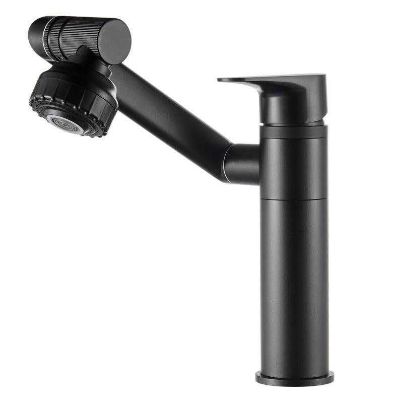 Single-hole swivel bathroom faucet side profile view - single lever handle
