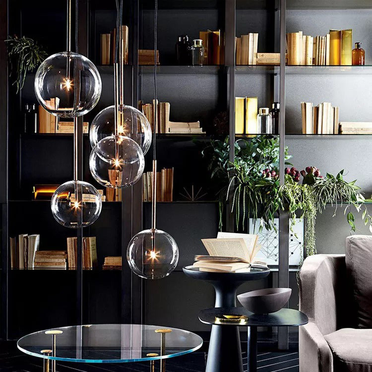 Sphere glass pendant light dimensions view