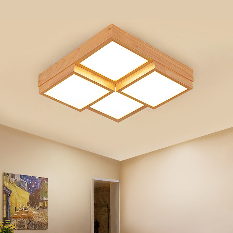 Multi-Light Wood Ceiling Lamp Close-Up View