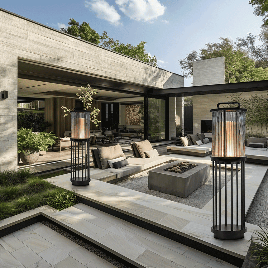 Waterproof lantern shown on patio ground
