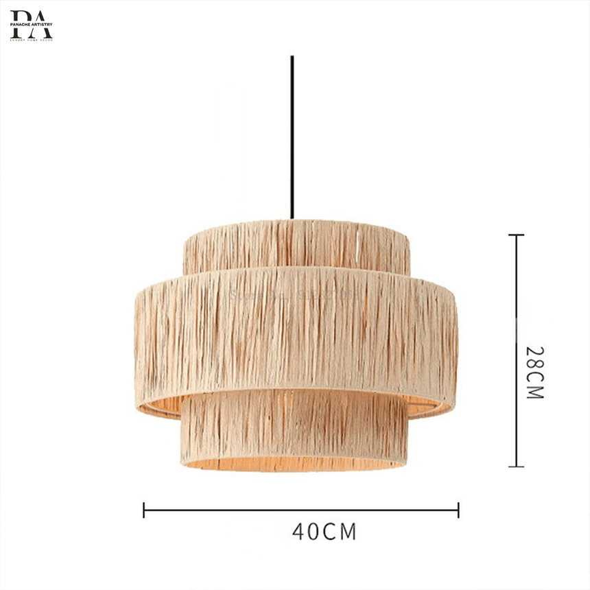 Rattan pendant light open weave side angle view