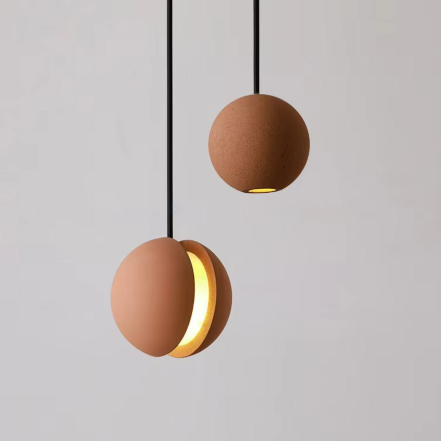 Stone pendant light LED warm ambient glow design for dining room