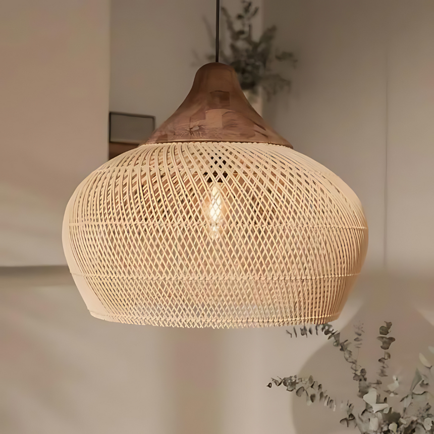Kevara Rattan Ceiling Lamp boho style ceiling fixture - OpalDwell