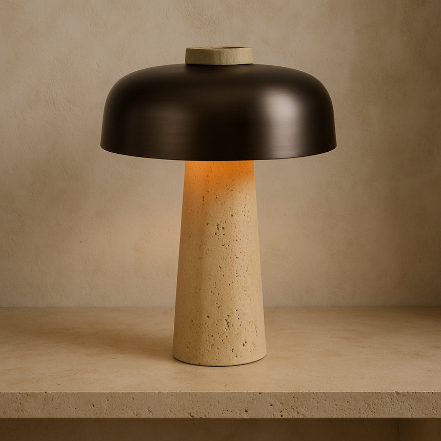 Sculptural stone base table lamp for living room