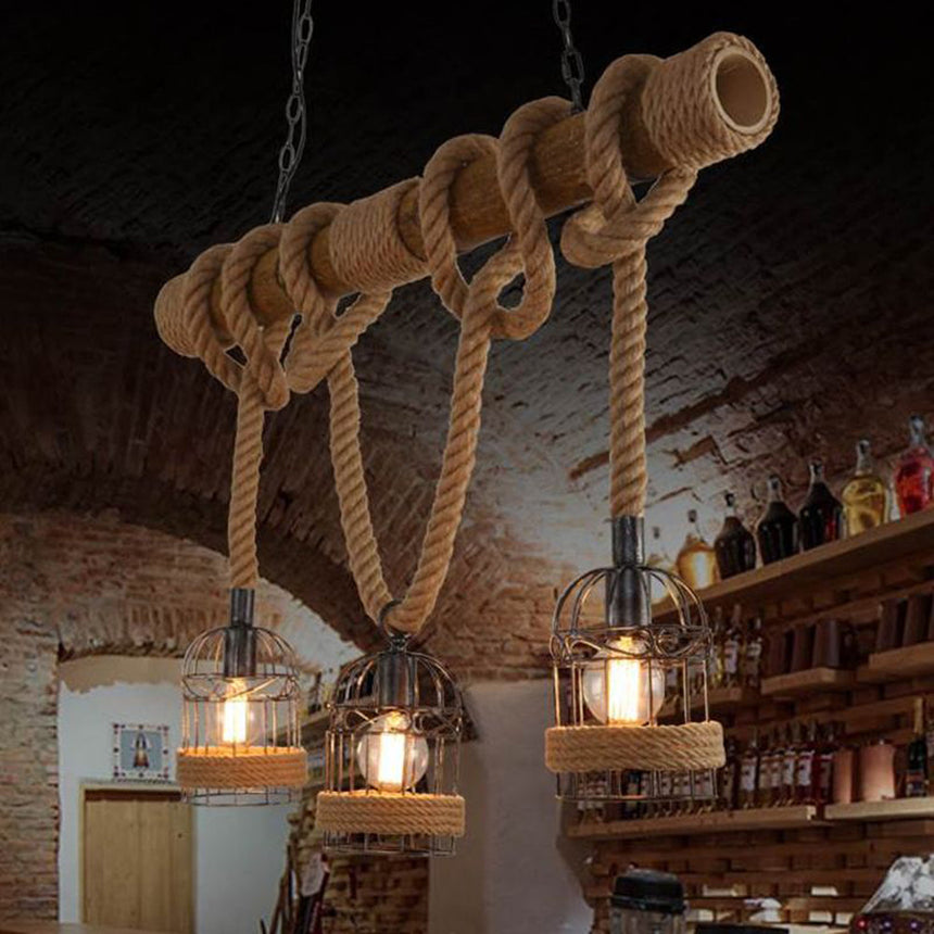 Retro wood pendant lamp for living room decor