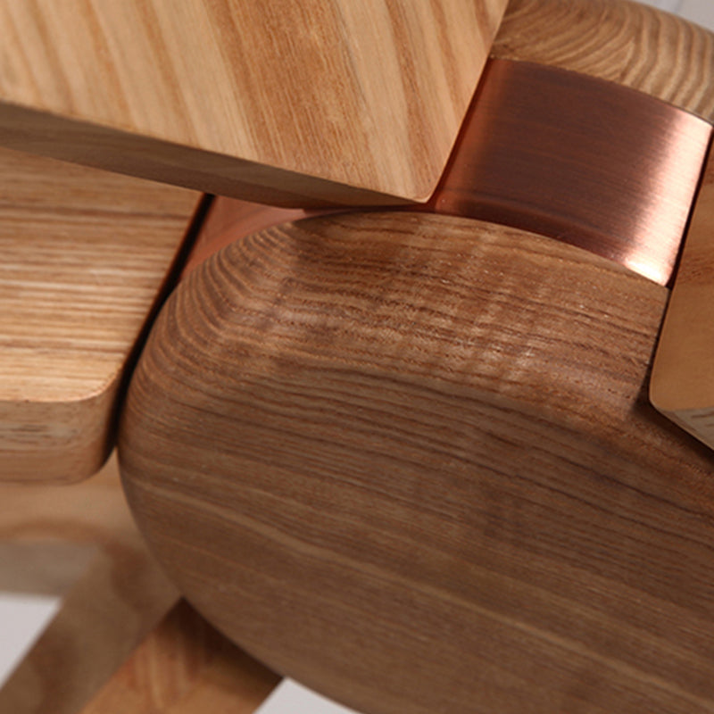 Wood chandelier with LED lighting close-up detail