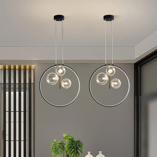 Minimalist glass globe pendant light close-up