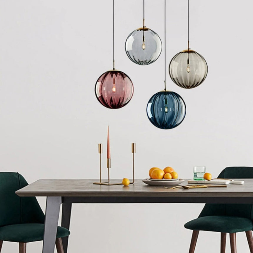 Glass ball pendant light with stained glass craftsmanship
