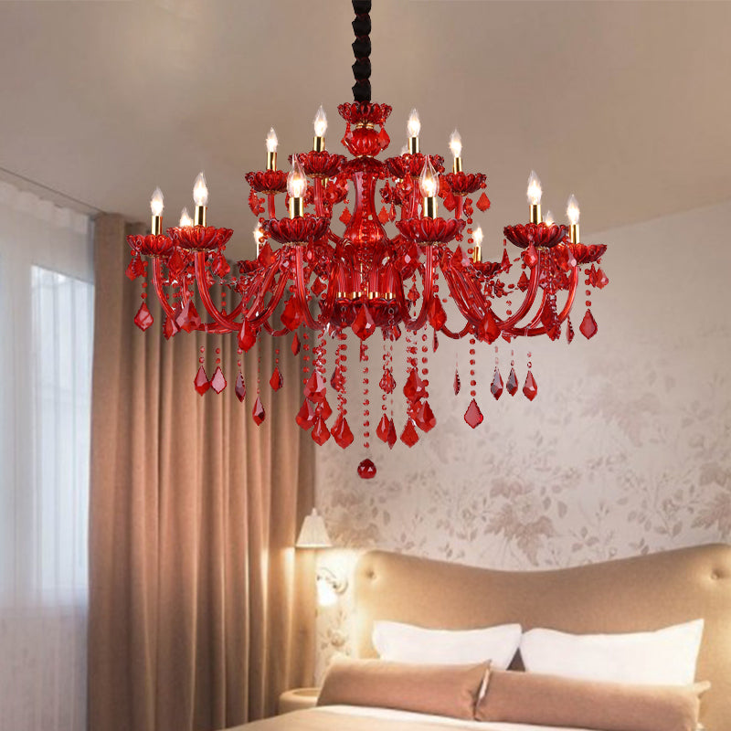 Red Crystal Chandelier 18-Light Configuration Detail