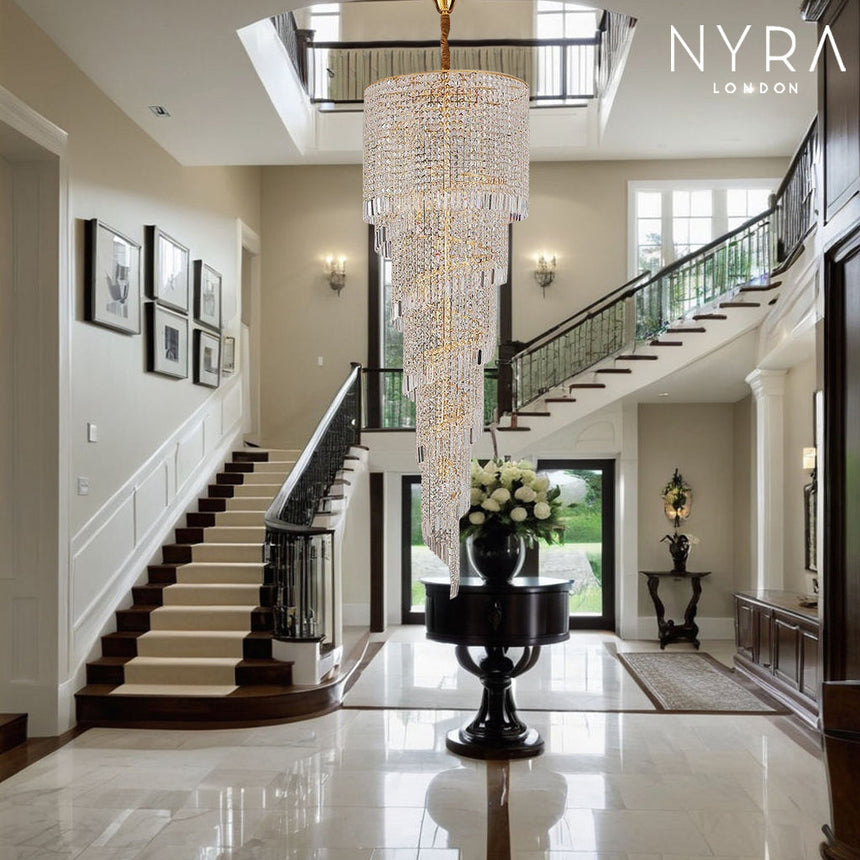 Crystal staircase chandelier gold finish