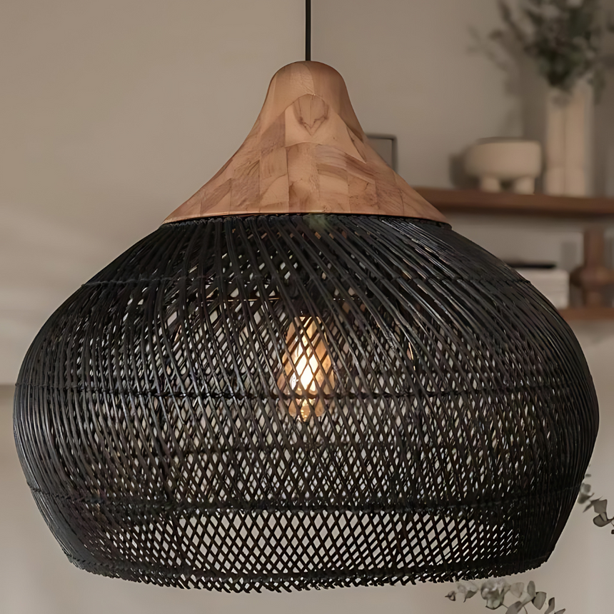 Asterra Handwoven Rattan Pendant Light for bedroom decor - OpalDwell