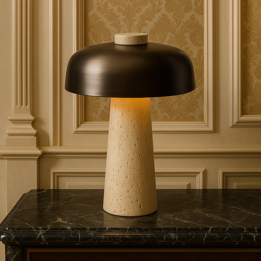 Travertine base table lamp for modern decor