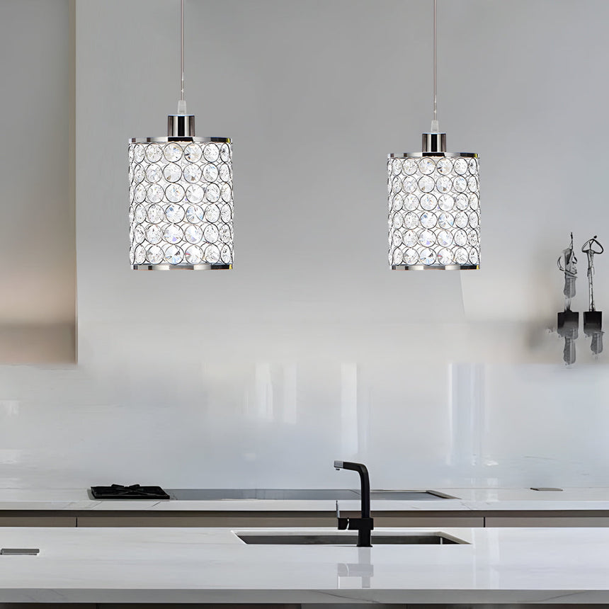 Crystal and metal hanging lamp for dining room accent