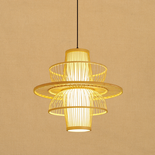 Bamboo Pendant Light in Black and Beige Finish