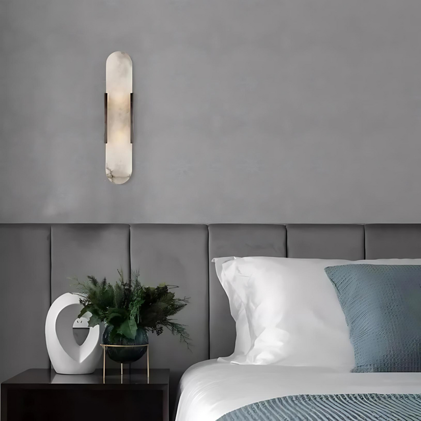 Marble Wall Sconce with Plated Iron Finish