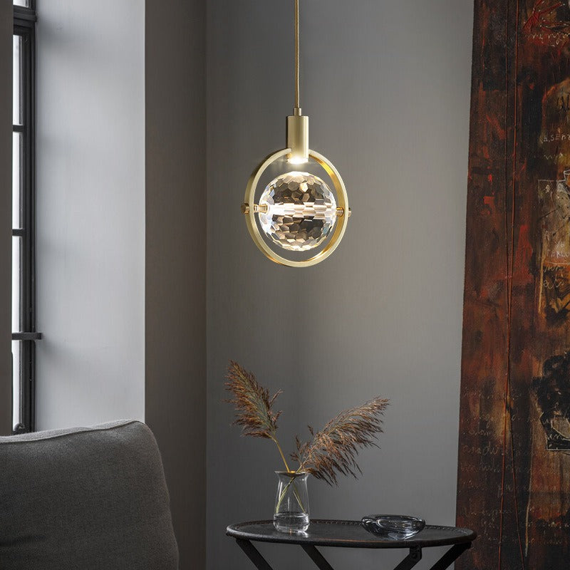 Crystal pendant light close-up detail view
