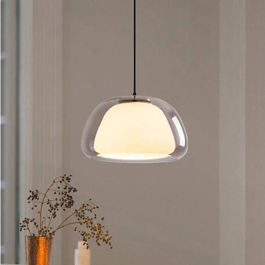 Luminex Double Glass Dome Pendant Light E27 socket close-up - OpalDwell