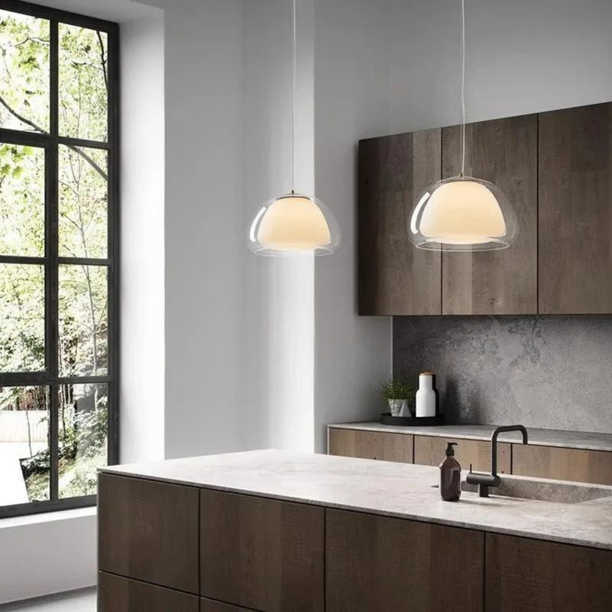 Luminex Double Glass Dome Pendant Light lifestyle room setting - OpalDwell