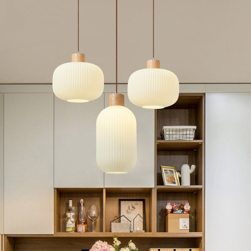 Wood and Glass Pendant Lamp with Adjustable Height