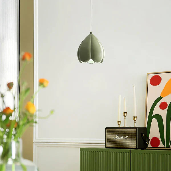 Cream pendant light with delicate glass lampshade