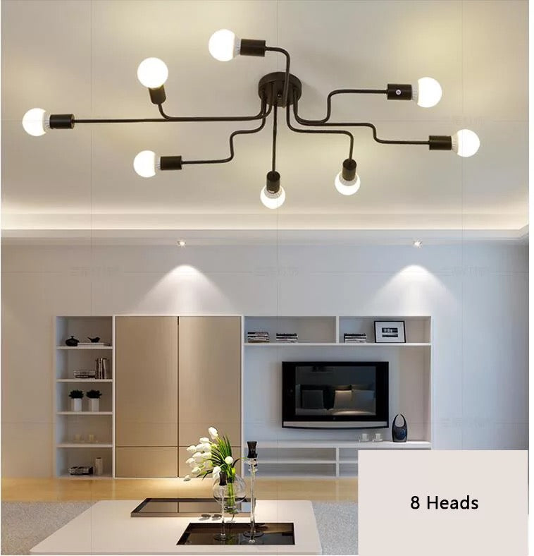 Multi head ceiling light with led bulbs