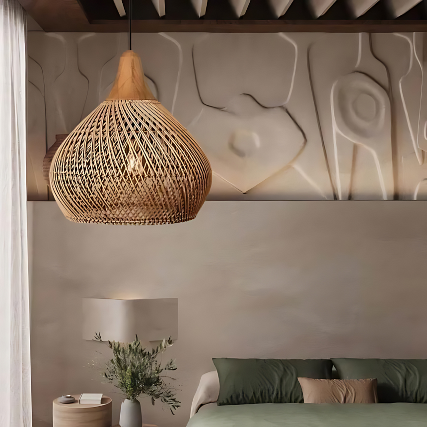Kevara Rattan Ceiling Lamp E27 socket detail - OpalDwell