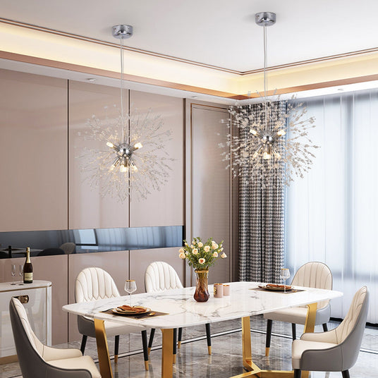 Crystal ceiling fixture warm ambient glow