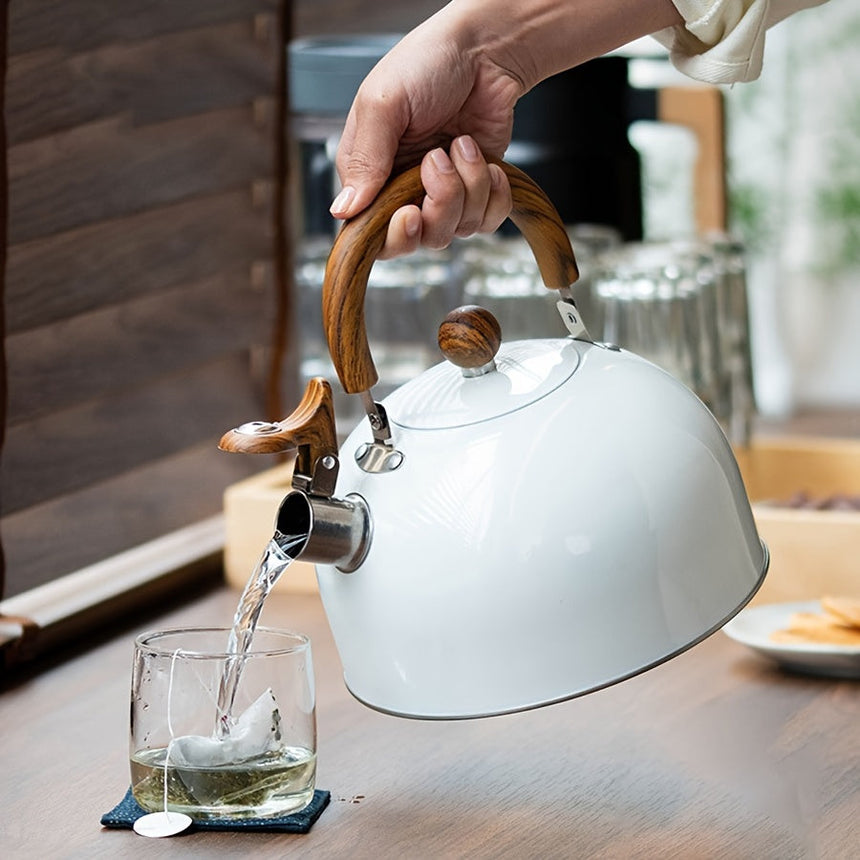 Stainless steel whistling kettle with wooden handle