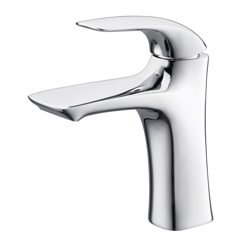 Single lever bathroom vessel faucet - curved spout