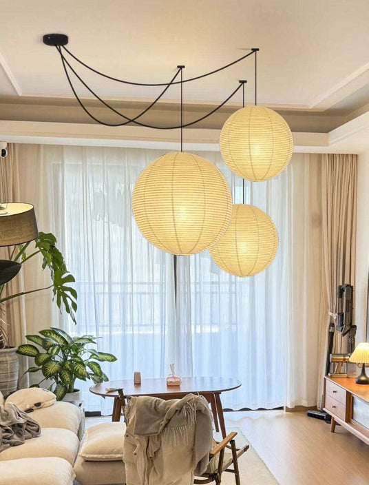 Balloon Pendant Light with Rice Paper Finish for Living Room | OroDwell