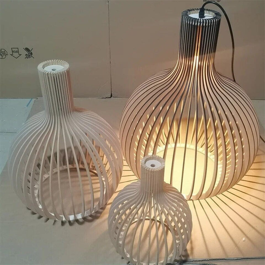 Bamboo cage pendant lamp side profile view