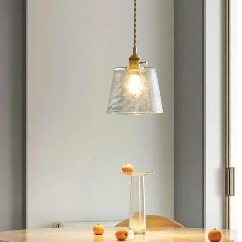 Glass pendant light stone finish close-up view