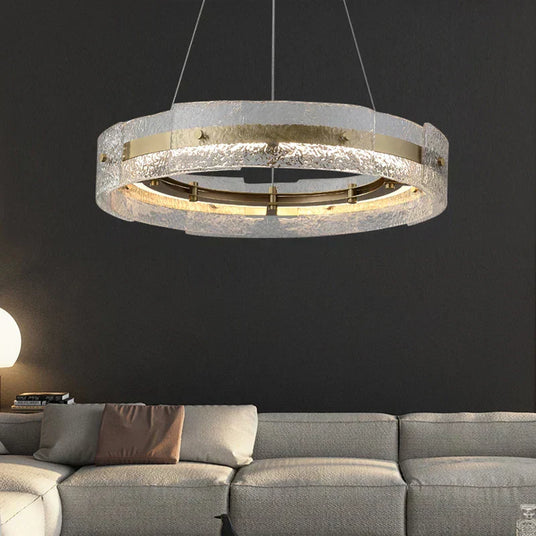 gold ring art glass chandelier