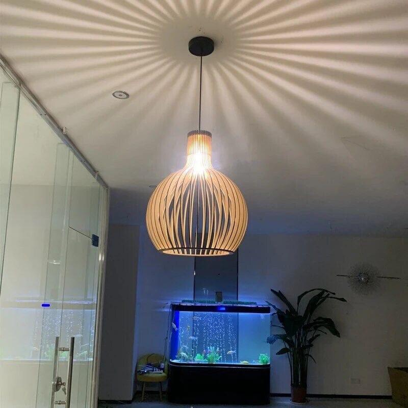 Bamboo pendant light warm ambiance dining scene