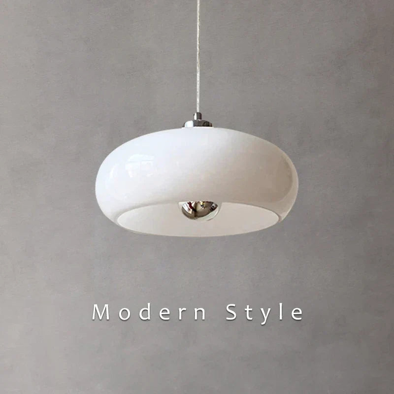 Glass Stone Pendant Light Milk White Shade