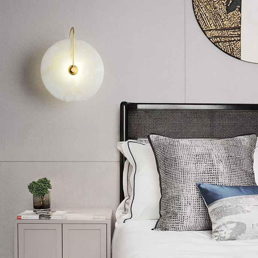CelesteLume Alabaster LED Disc Sconce with Black Arm