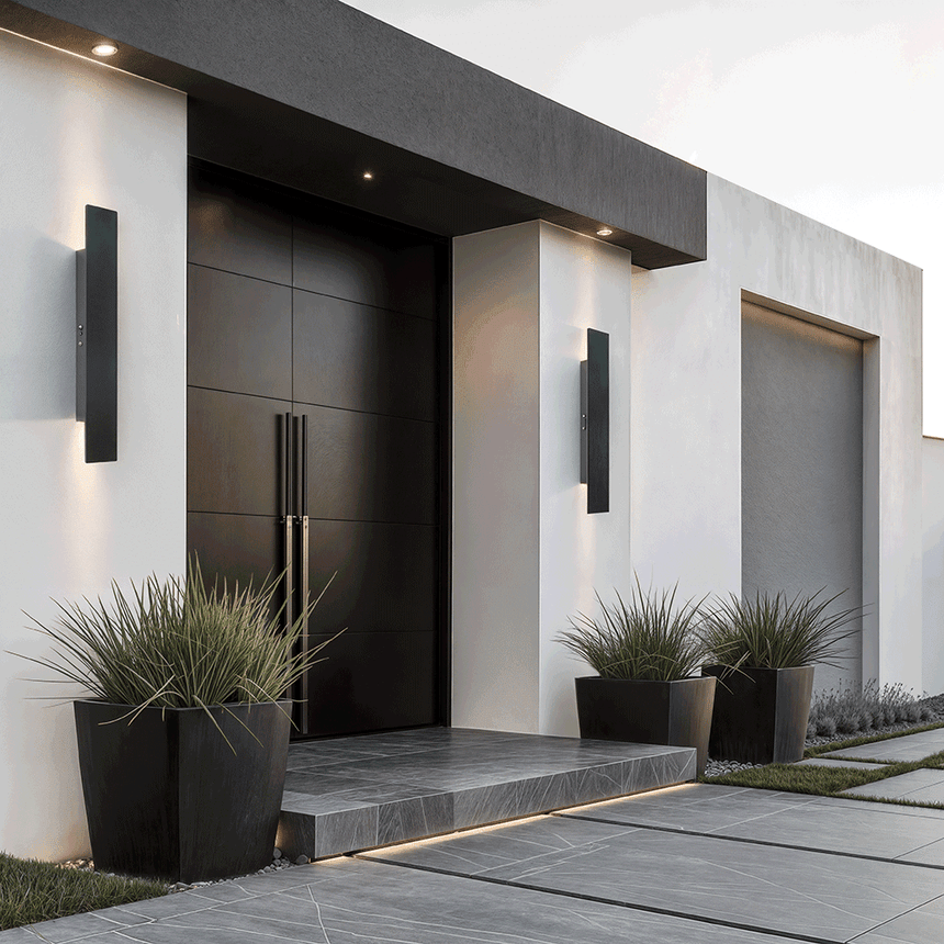 IP65 wall light on a modern storefront facade