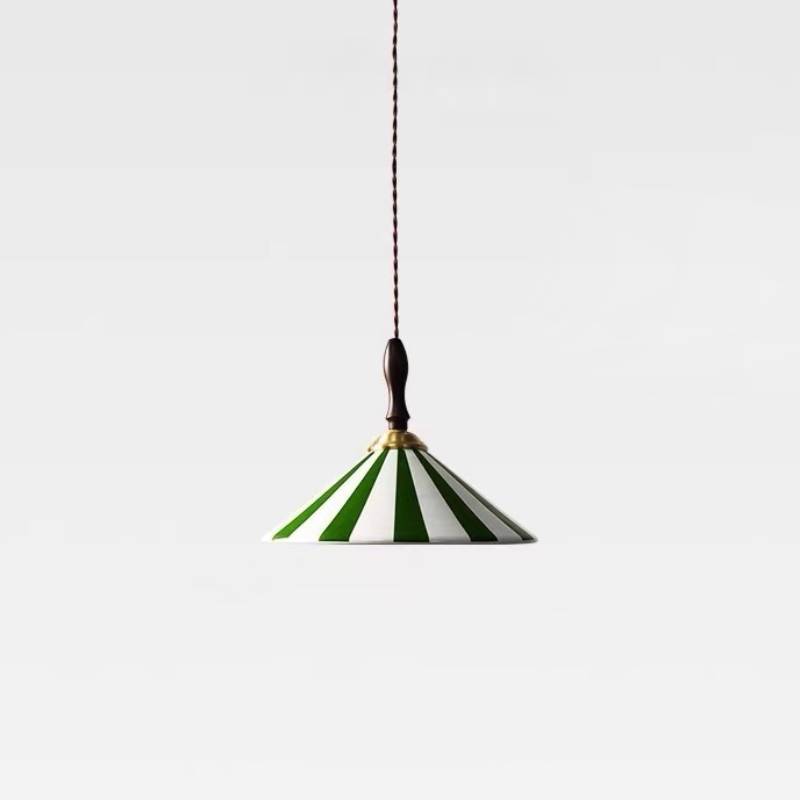 Striped Pendant Light Green Finish Detail OpalDwell