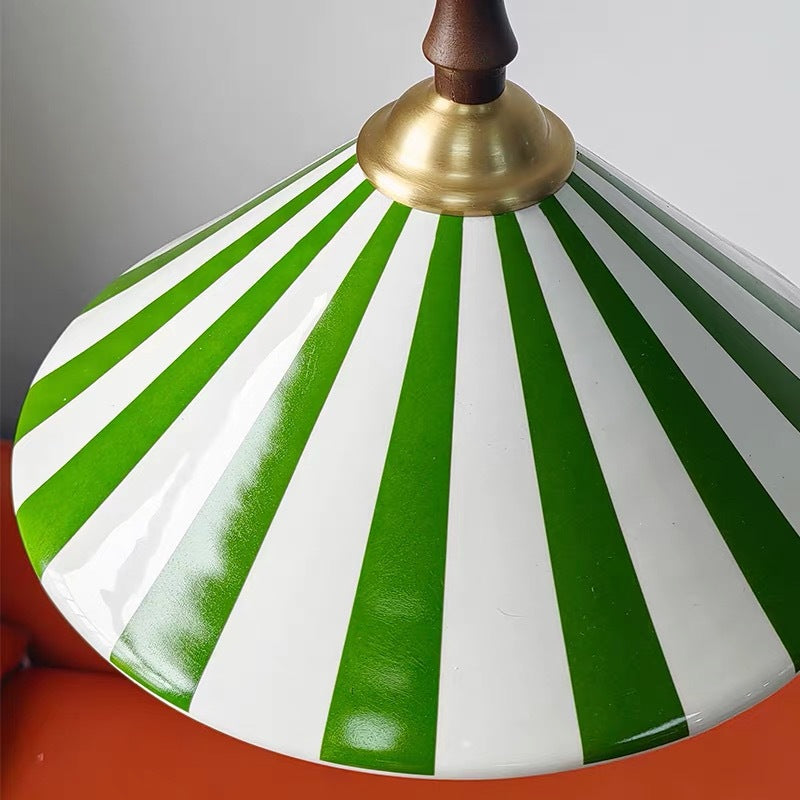 Striped Pendant Light White Finish Detail OpalDwell
