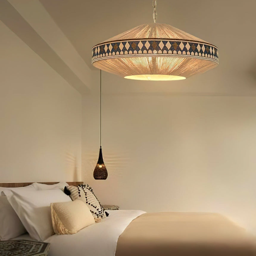Pendant Light In Metal And Linen Rope Finish - OroDwell