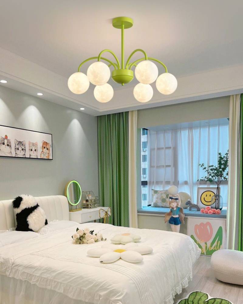 Moon Globe Chandelier White Finish Detail OpalDwell