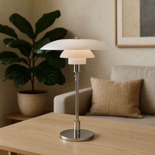 Glass table lamp side angle detail view