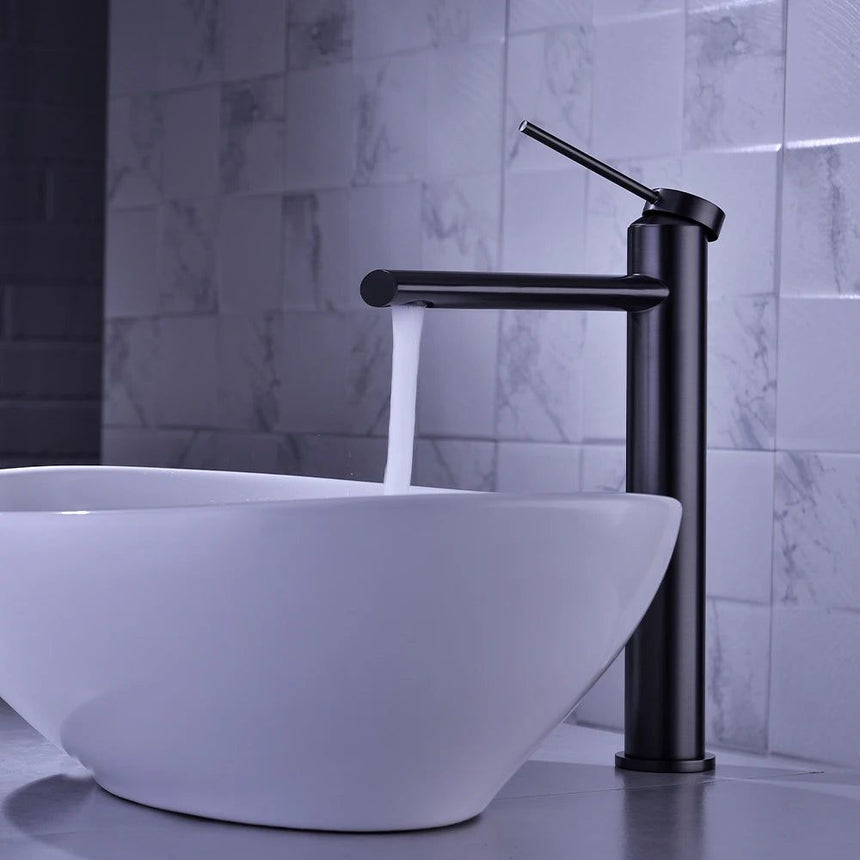 Deck mounted bathroom sink faucet with single-handle control
