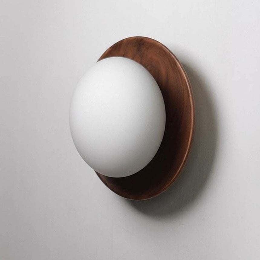 White Wood Wall Sconce with Glass Shade Detail