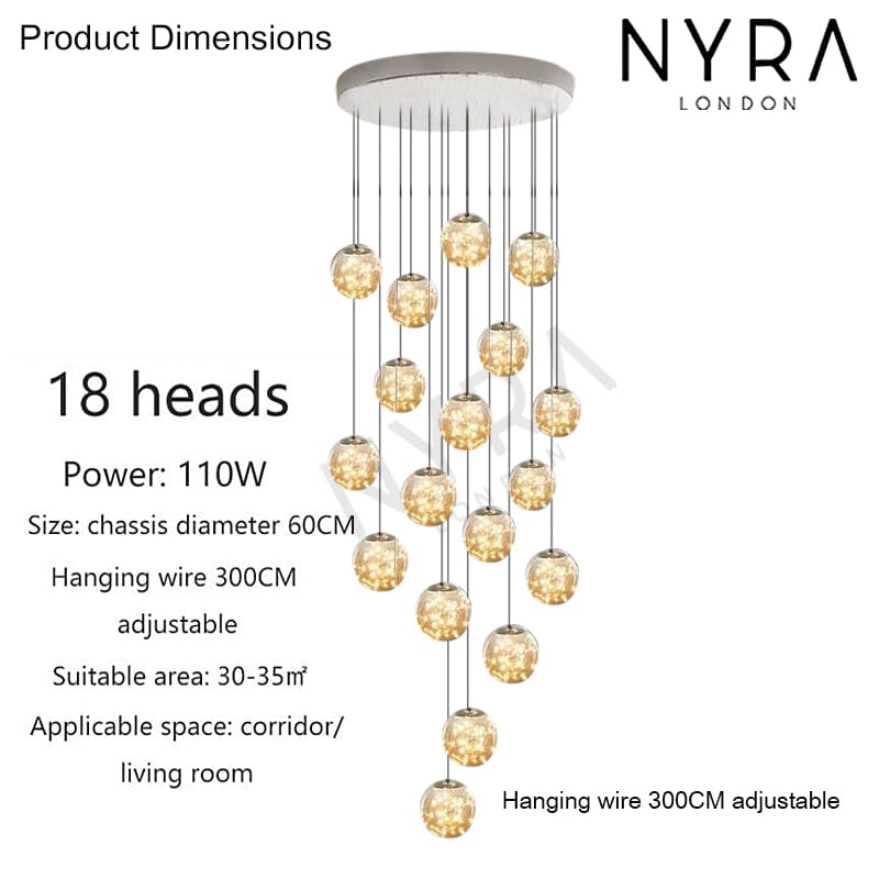 Glass Orb Chandelier LED Design for Hallways and Stairs - OpalDwell