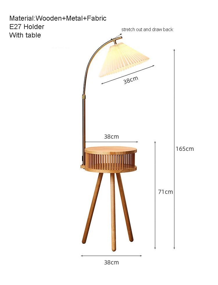 Wood Floor Lamp Fabric Shade Warm Ambient Glow