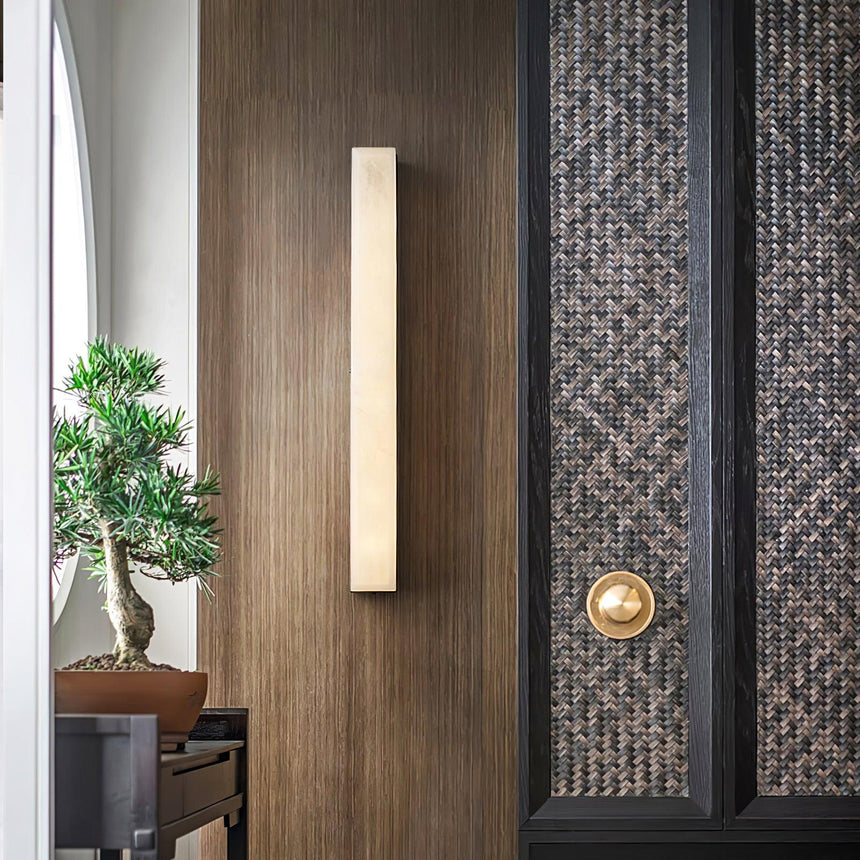 Lyra Brass Alabaster Wall Lamp Modern Vertical for Bedroom - OpalDwell