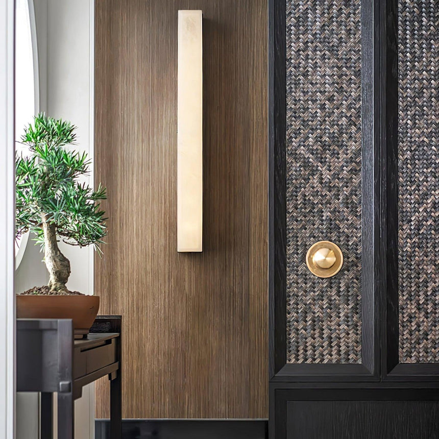 Lyra Brass Alabaster Wall Lamp Modern Vertical for Bedroom - OpalDwell
